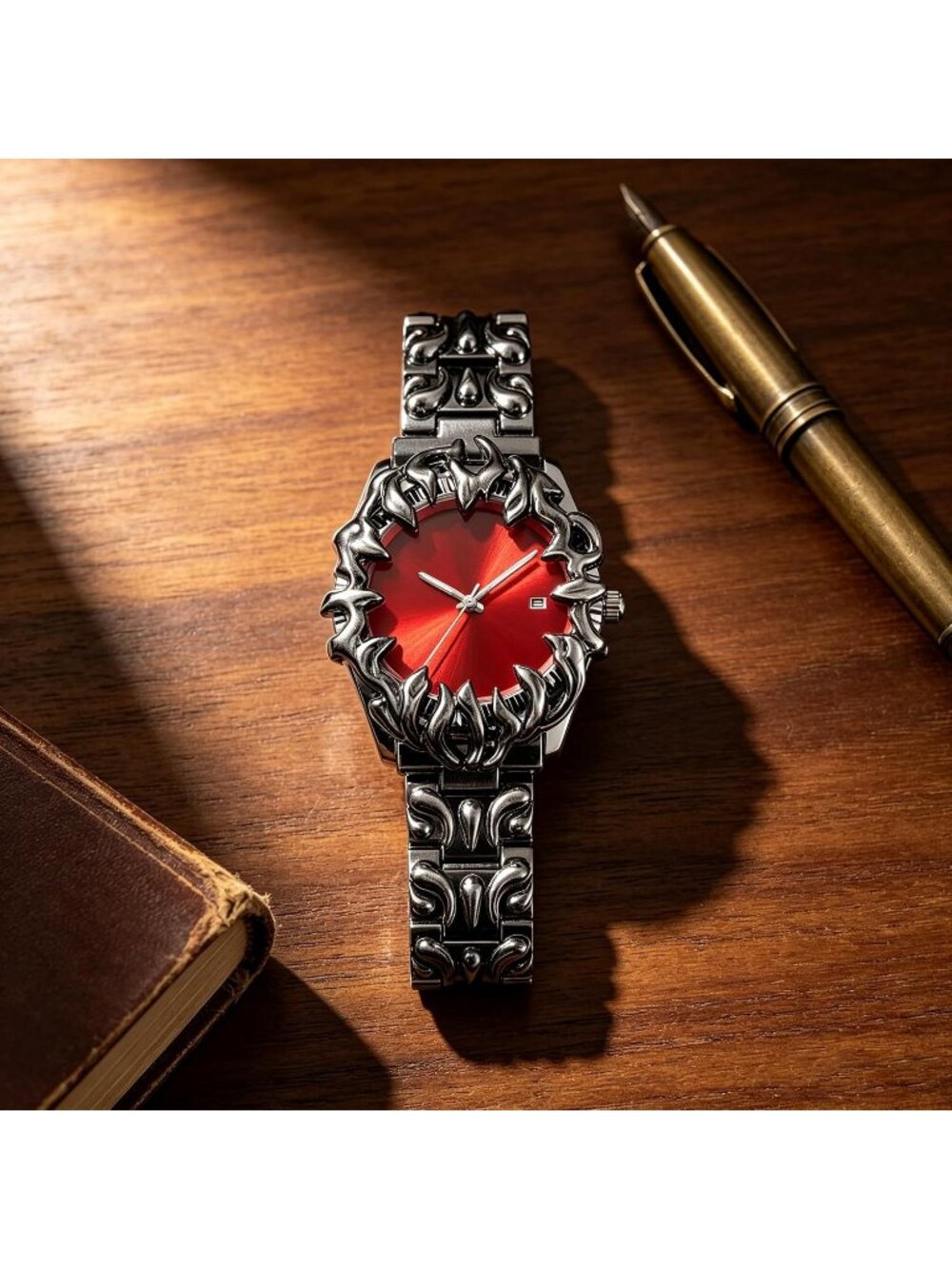 Men's Red Claw Shape Table Alabaster Round Dial Retro Y2K Unique Shaped WatchM - Picture 7 of 7